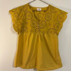 Mustard Yellow Eyelet Babydoll Top - SoHo Chick